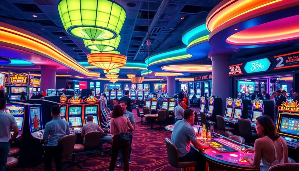A modern, sleek casino with a sophisticated interior showcasing the UHO88 brand. The lobby features a towering glass facade that floods the space with natural light, highlighting the polished marble floors and gilded accents. Elegant chandeliers cast a warm glow, complementing the plush leather seating arranged in a lounge-like setting. In the center, a large holographic display showcases the fair odds and transparent payout ratios of the UHO88 gaming system, instilling a sense of trust and fairness. The background is blurred, emphasizing the prominent focus on the casino's commitment to transparency and player protection. 3A娛樂城, 3A娛樂, 娛樂城推薦