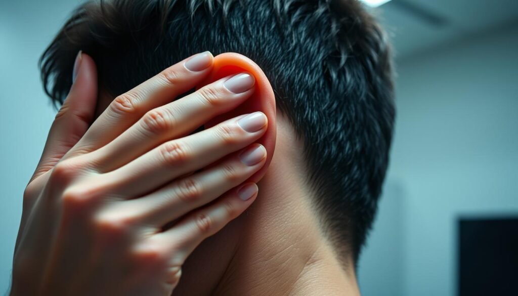 A close-up view of a person's head and neck, with their hand gently maneuvering the patient's head and ears in a precise, deliberate motion to realign the displaced otoconia in the inner ear. The scene is captured in a clean, well-lit medical setting, with a sense of focused professionalism and care. The lighting is soft and directional, highlighting the intricate details of the hand movements and the patient's facial features. The composition emphasizes the delicate nature of the Epley maneuver, conveying the importance of proper technique and the expertise required to perform this therapeutic procedure effectively. A close-up view of a person's head and neck, with their hand gently maneuvering the patient's head and ears in a precise, deliberate motion to realign the displaced otoconia in the inner ear. The scene is captured in a clean, well-lit medical setting, with a sense of focused professionalism and care. The lighting is soft and directional, highlighting the intricate details of the hand movements and the patient's facial features. The composition emphasizes the delicate nature of the Epley maneuver, conveying the importance of proper technique and the expertise required to perform this therapeutic procedure effectively.