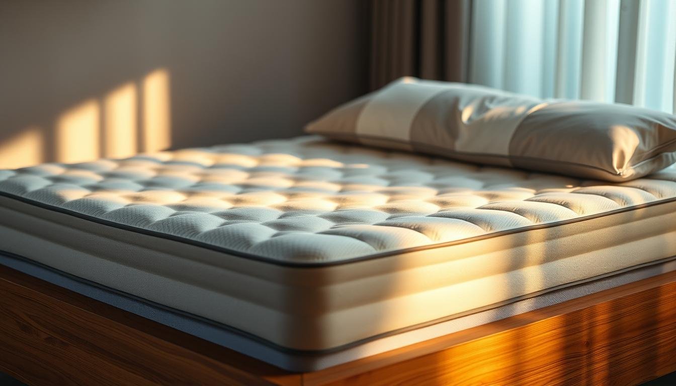 A cozy and inviting orthopedic mattress topper, crafted by StylesMaven, rests on a wooden bed frame. The plush surface is adorned with a subtle quilted pattern, offering superior comfort and pressure relief. Soft, breathable fabrics in a soothing neutral palette create a calming ambiance, perfect for a restful night's sleep. Indirect lighting casts a warm glow, highlighting the mattress's supportive yet yielding contours. The scene conveys a sense of relaxation and well-being, inviting the viewer to imagine themselves sinking into the cushiony embrace of the "護脊床褥".