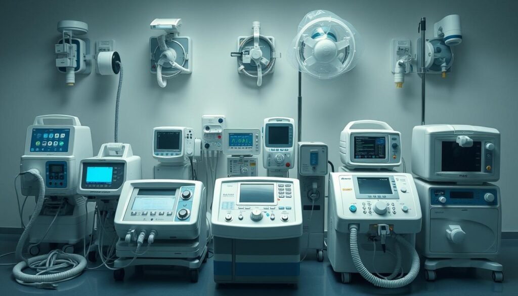 生成一張圖片，顯示不同類型的睡眠呼吸機和呼吸機
