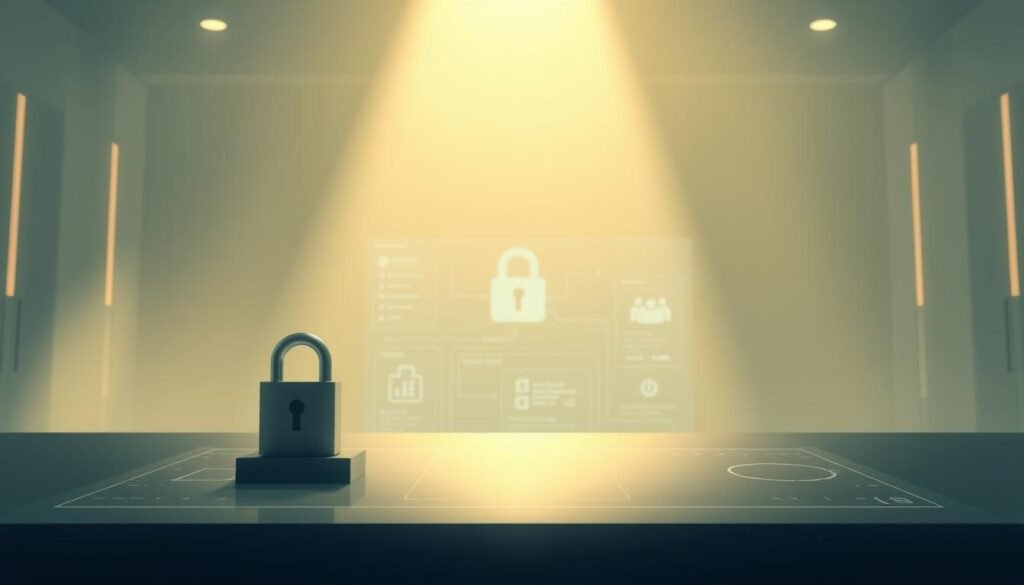 A serene, minimalist illustration of the UTown USDT entertainment city's secure privacy mechanism. Soft, natural lighting illuminates a sleek, modern interface displaying encrypted data and security protocols. In the foreground, a discreet yet powerful lock icon symbolizes the robust safeguards protecting user information. The middle ground features a clean, uncluttered dashboard highlighting key security features. The background subtly conveys a sense of digital confidentiality with a subdued, atmospheric palette. Overall, the image radiates a strong impression of UTown's commitment to safeguarding user privacy and data integrity.
